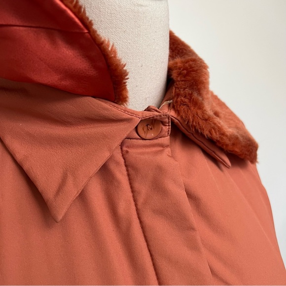 1960s Vintage Burnt Orange Long Mid Weight Coat With Faux Fur Collar - Picture 5 of 10